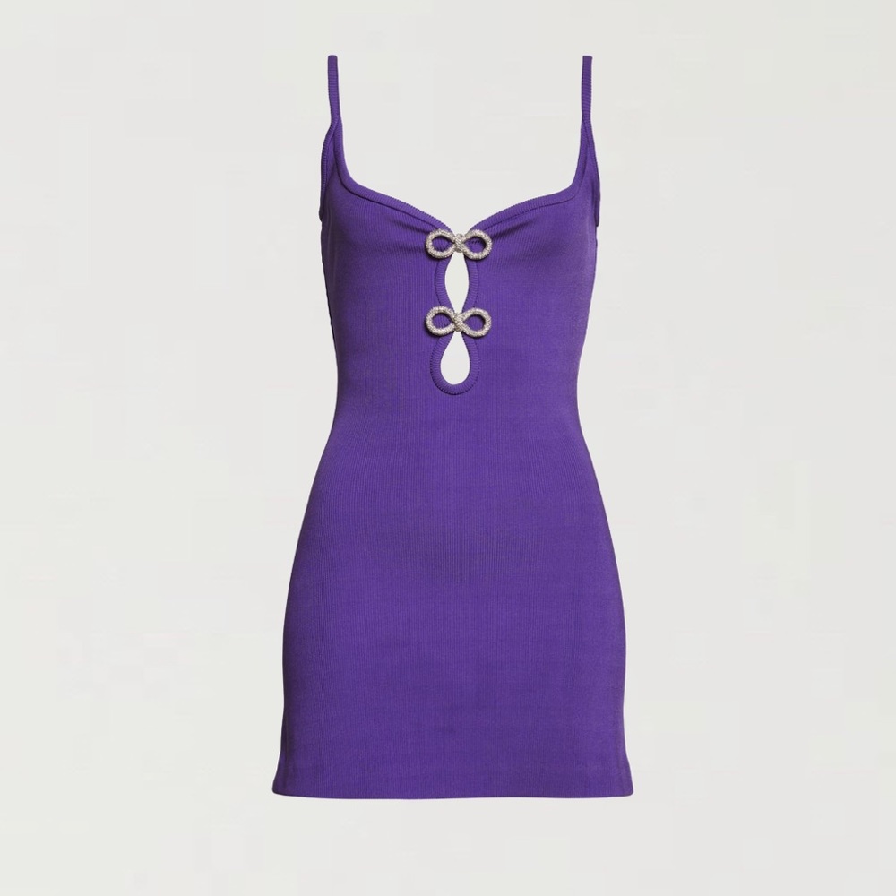 Mach & Mach Crystal Bow Front Cutout Knit Mini Dress (NWT)